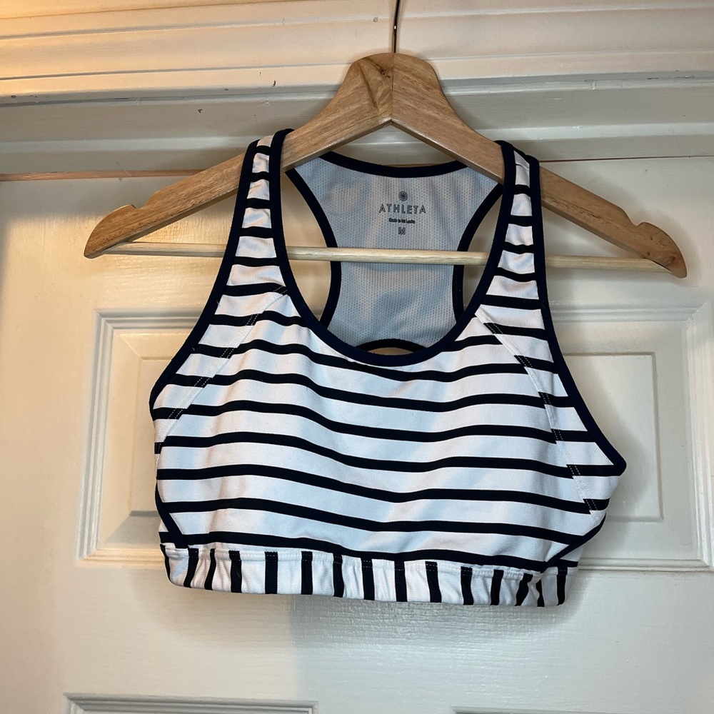 Athleta Navy and White Striped Sports Bra
